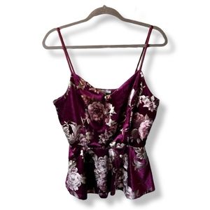 Charlotte Russe 90s velvet Burgundy spaghetti strap peplum blouse top medium